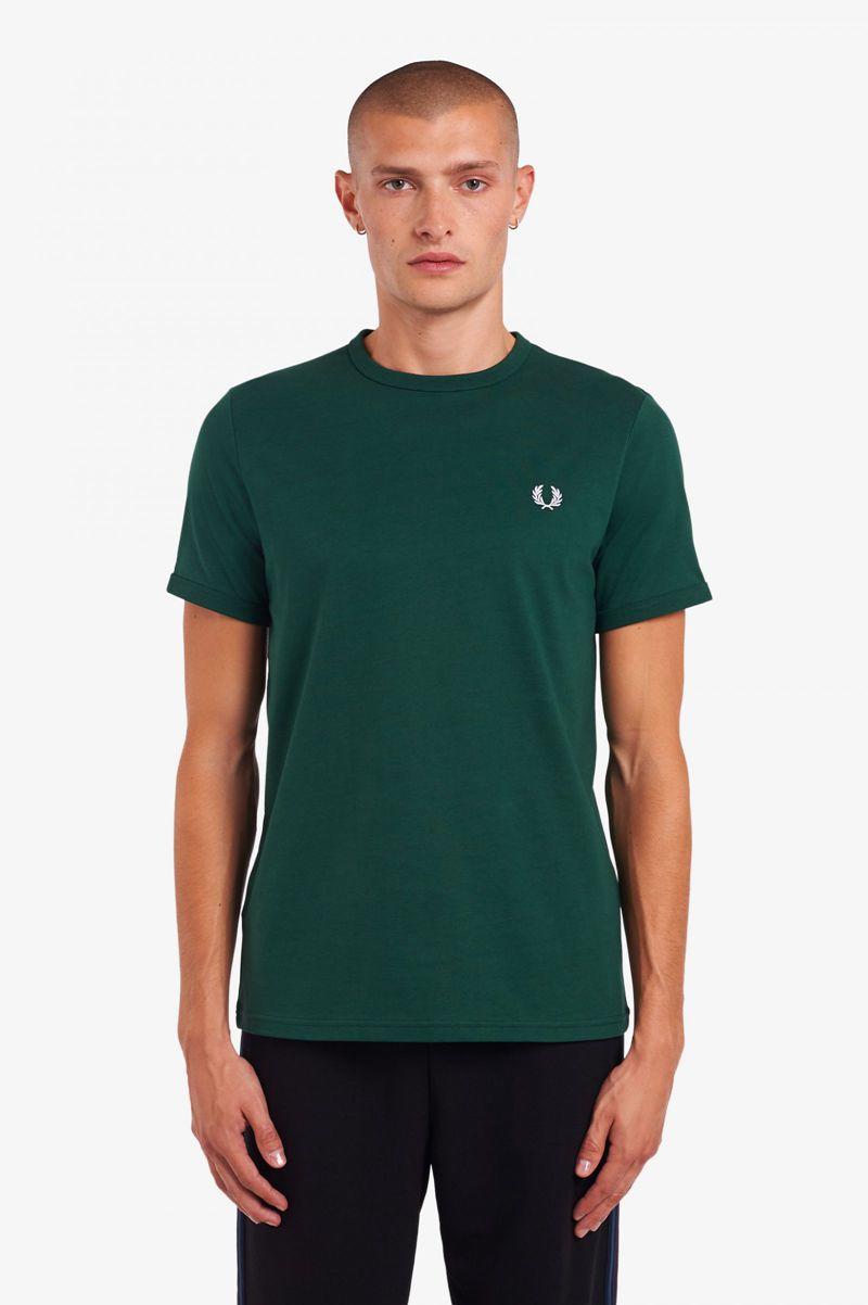 Dark Green Fred Perry Ringer Men\'s T Shirts | PH 1745DFMN